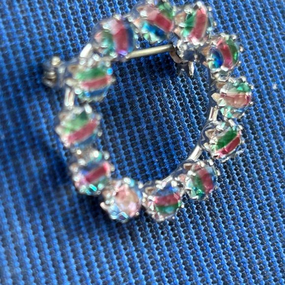 Vintage Silver Art Deco Iris Crystal Glass Eternity Brooch - Picture 2 of 7